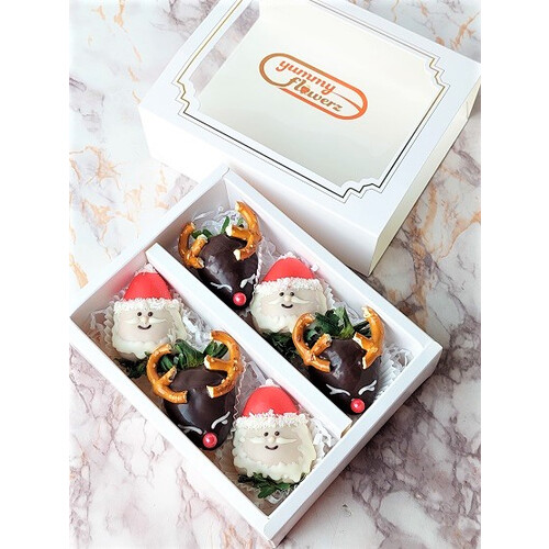 6pcs Christmas Theme: Santa Claus & Rudolph Chocolate Strawberries Gift Box